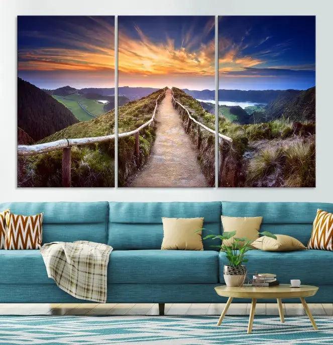 Mountain Landscape Large Wall Art Walk Way Sunset Canvas Print