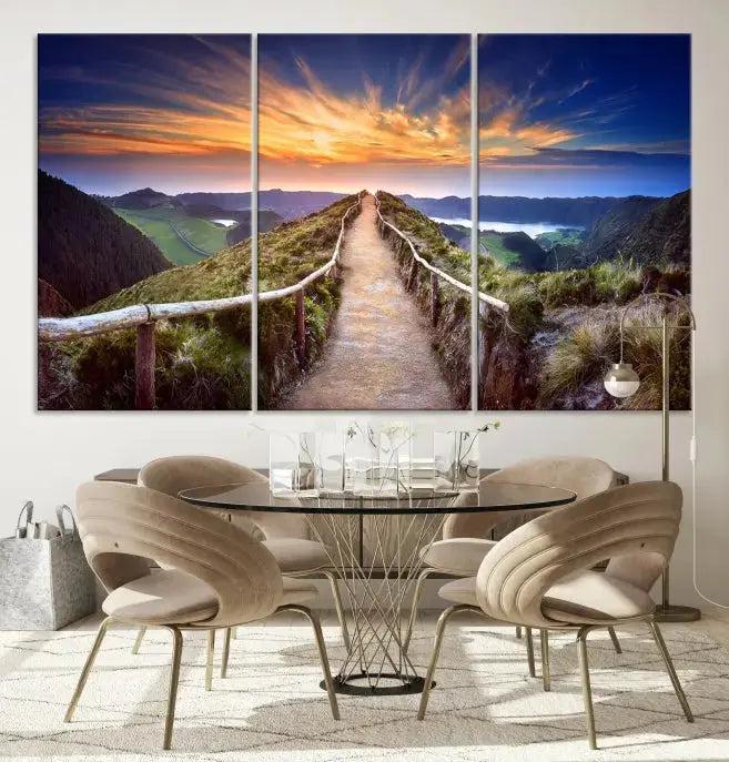 Mountain Landscape Large Wall Art Walk Way Sunset Canvas Print