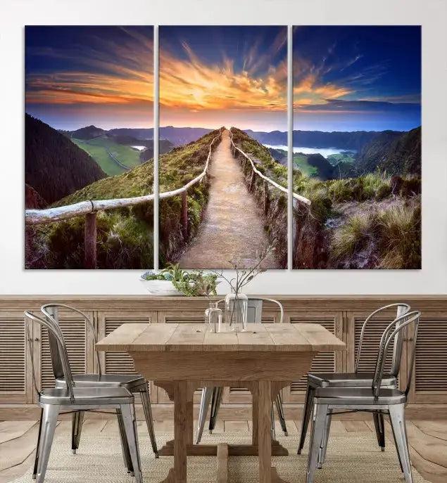 Mountain Landscape Large Wall Art Walk Way Sunset Canvas Print