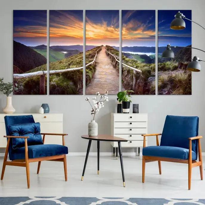 Mountain Landscape Large Wall Art Walk Way Sunset Canvas Print