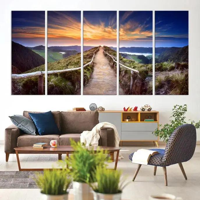 Mountain Landscape Large Wall Art Walk Way Sunset Canvas Print