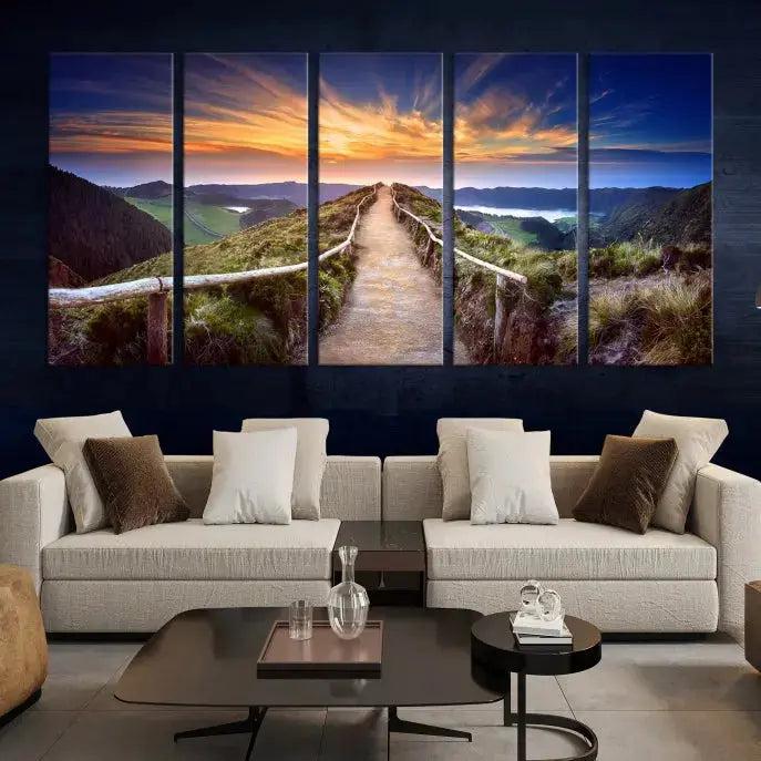 Mountain Landscape Large Wall Art Walk Way Sunset Canvas Print