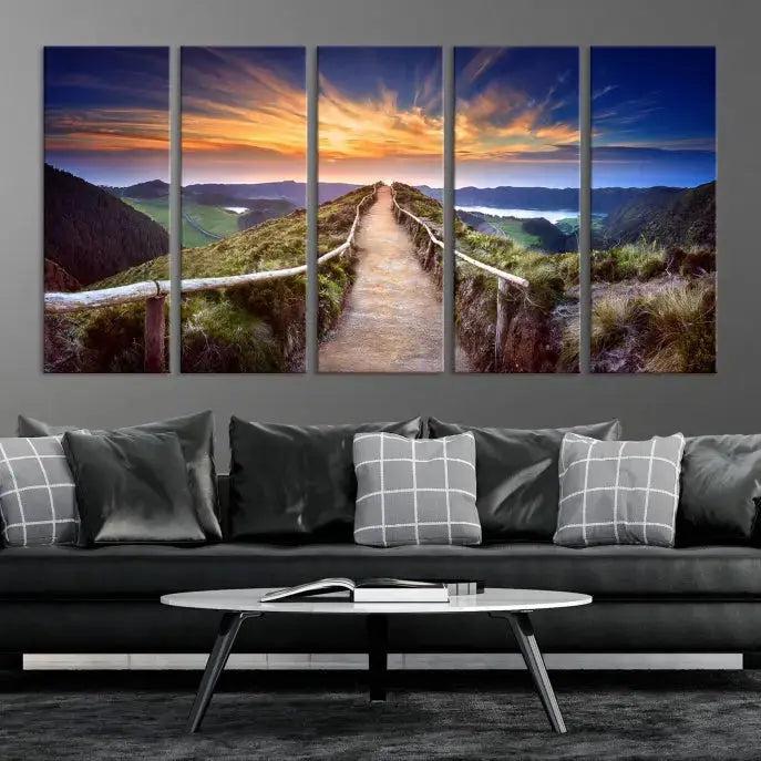 Mountain Landscape Large Wall Art Walk Way Sunset Canvas Print