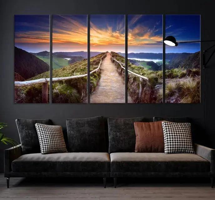 Mountain Landscape Large Wall Art Walk Way Sunset Canvas Print