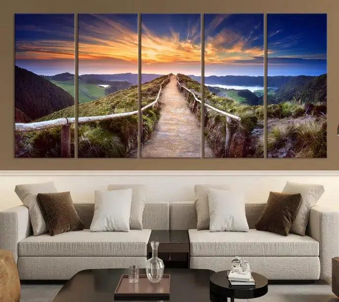 Mountain Landscape Large Wall Art Walk Way Sunset Canvas Print