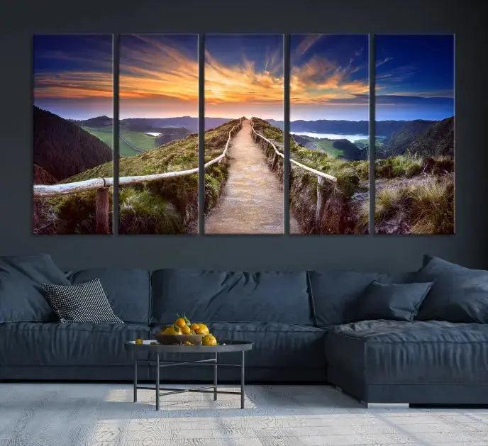 Mountain Landscape Large Wall Art Walk Way Sunset Canvas Print