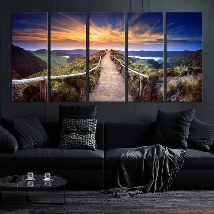 Mountain Landscape Large Wall Art Walk Way Sunset Canvas Print