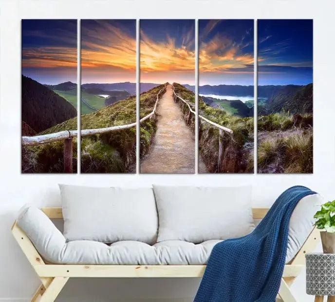 Mountain Landscape Large Wall Art Walk Way Sunset Canvas Print