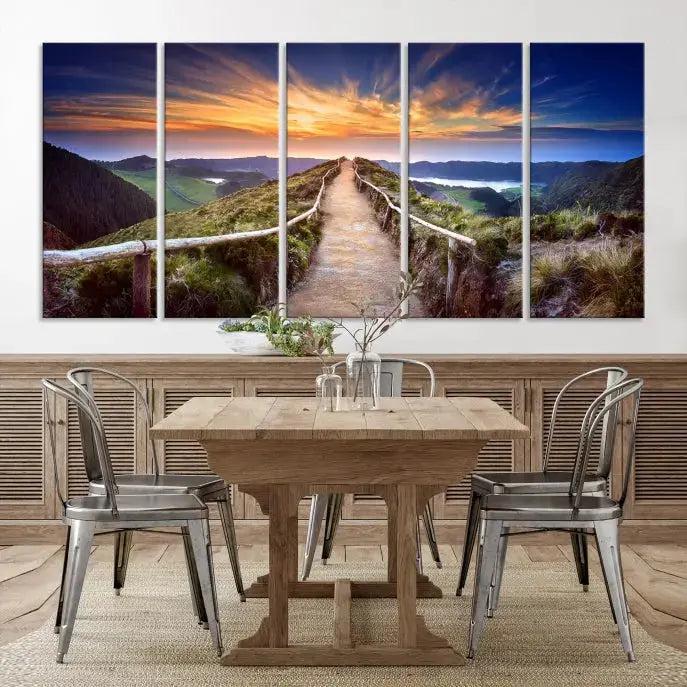 Mountain Landscape Large Wall Art Walk Way Sunset Canvas Print