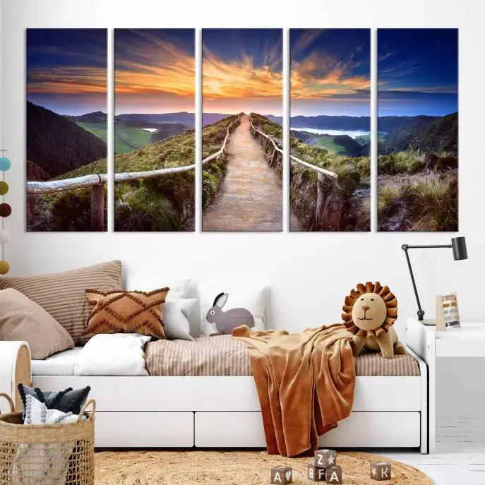 Mountain Landscape Large Wall Art Walk Way Sunset Canvas Print