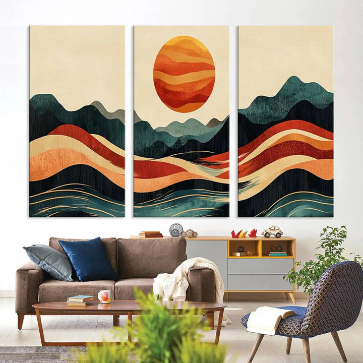 Mountain Triptych Wall Art - Western Nature Prints - Framed Boho Pine Tree Canvas for Log Cabin or Southwest Decor