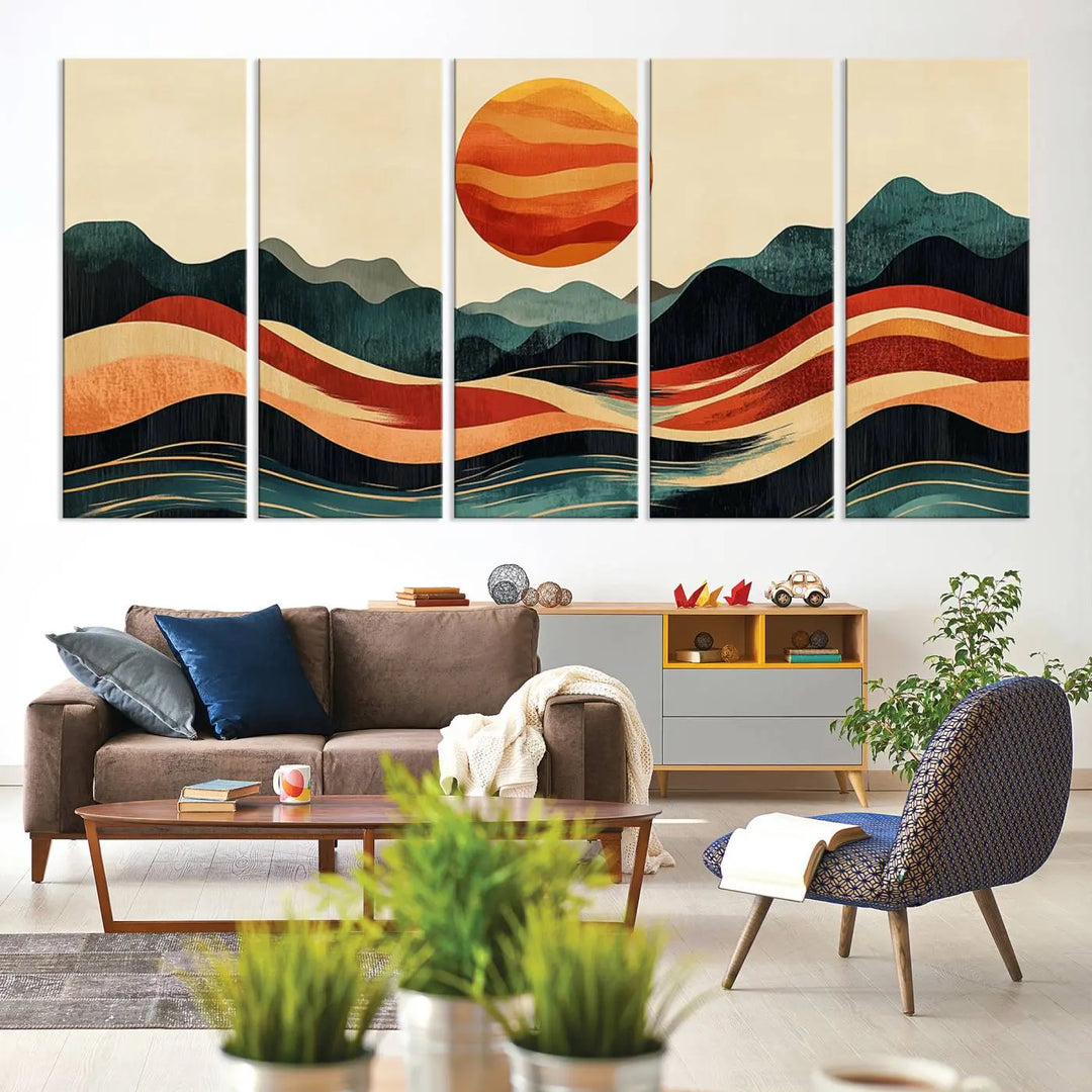 Mountain Triptych Wall Art - Western Nature Prints - Framed Boho Pine Tree Canvas for Log Cabin or Southwest Decor