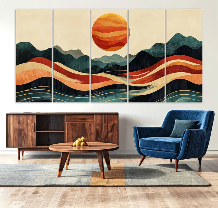 Mountain Triptych Wall Art - Western Nature Prints - Framed Boho Pine Tree Canvas for Log Cabin or Southwest Decor