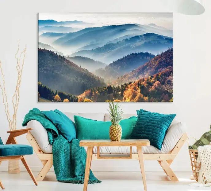 Mountain and Autumn Forest Landscape Wall Art Canvas Print