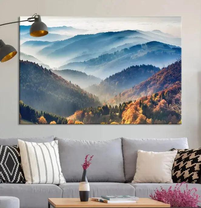 Mountain and Autumn Forest Landscape Wall Art Canvas Print