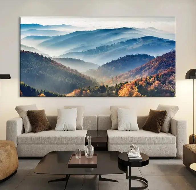 Mountain and Autumn Forest Landscape Wall Art Canvas Print