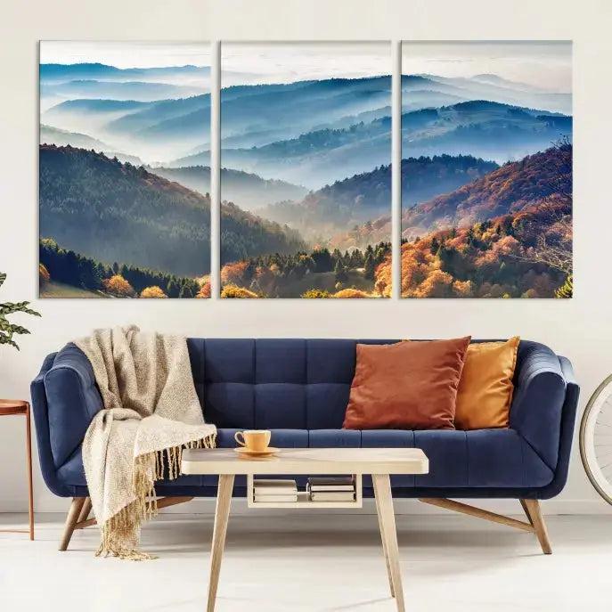 Mountain and Autumn Forest Landscape Wall Art Canvas Print