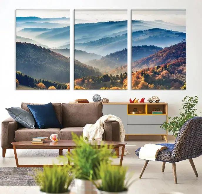 Mountain and Autumn Forest Landscape Wall Art Canvas Print