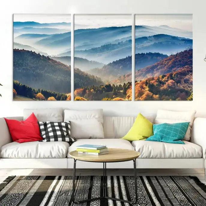 Mountain and Autumn Forest Landscape Wall Art Canvas Print