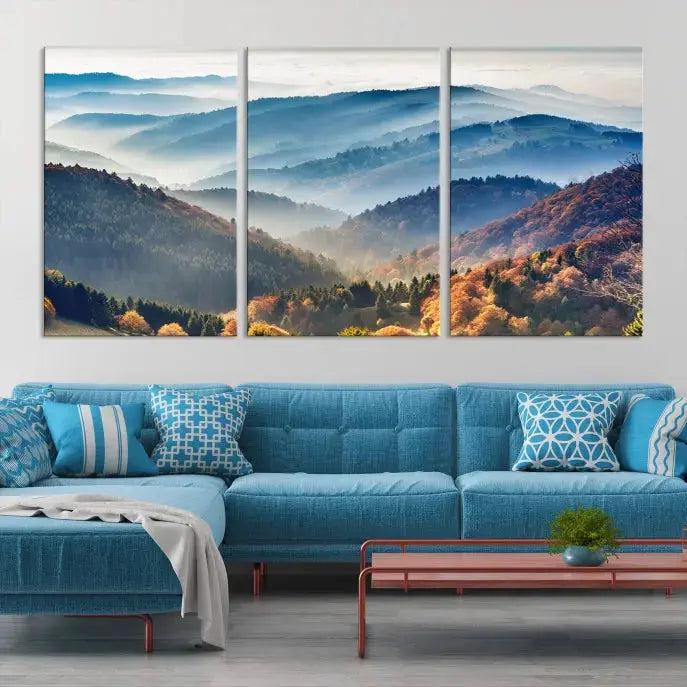 Mountain and Autumn Forest Landscape Wall Art Canvas Print