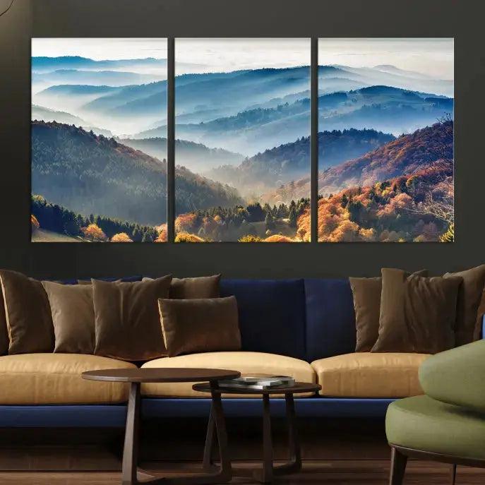 Mountain and Autumn Forest Landscape Wall Art Canvas Print