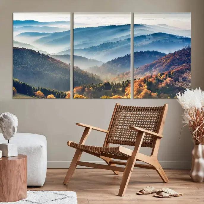 Mountain and Autumn Forest Landscape Wall Art Canvas Print