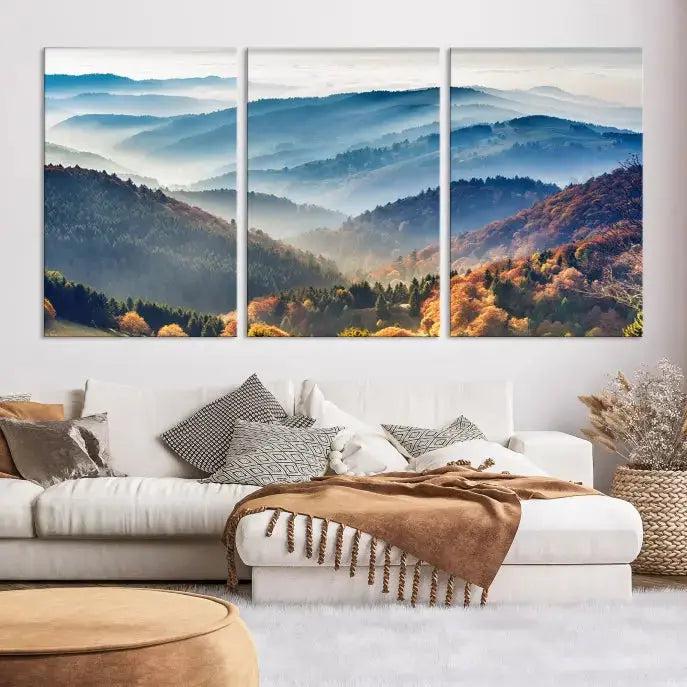 Mountain and Autumn Forest Landscape Wall Art Canvas Print