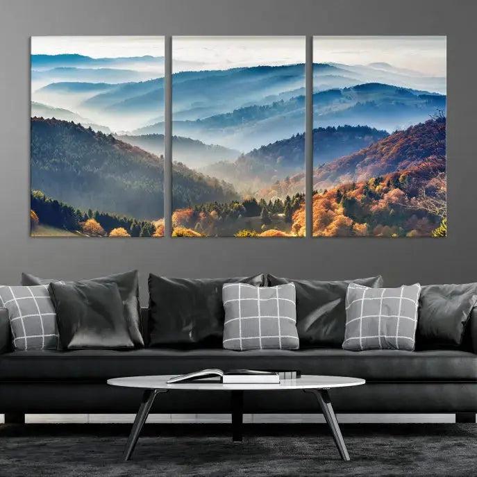 Mountain and Autumn Forest Landscape Wall Art Canvas Print