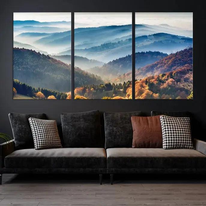 Mountain and Autumn Forest Landscape Wall Art Canvas Print