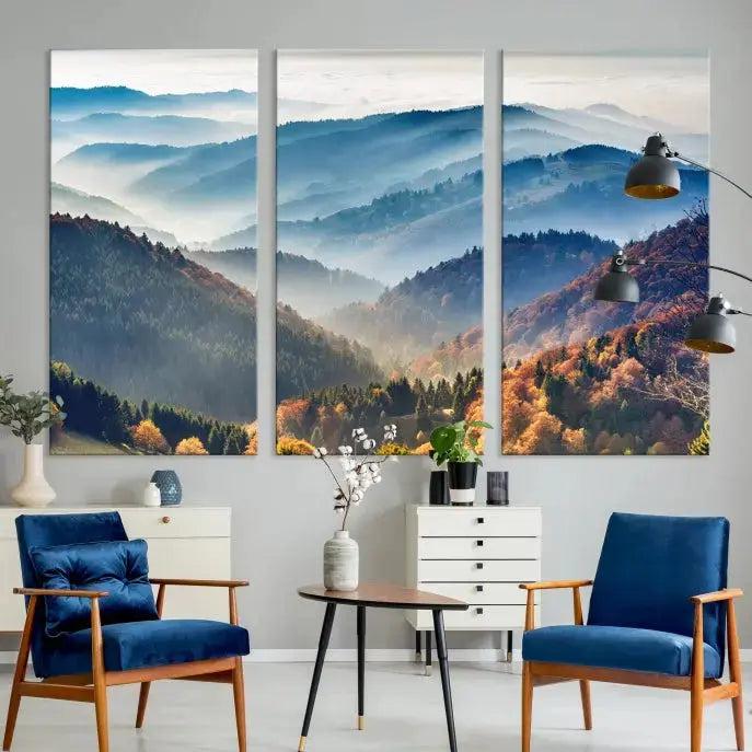 Mountain and Autumn Forest Landscape Wall Art Canvas Print