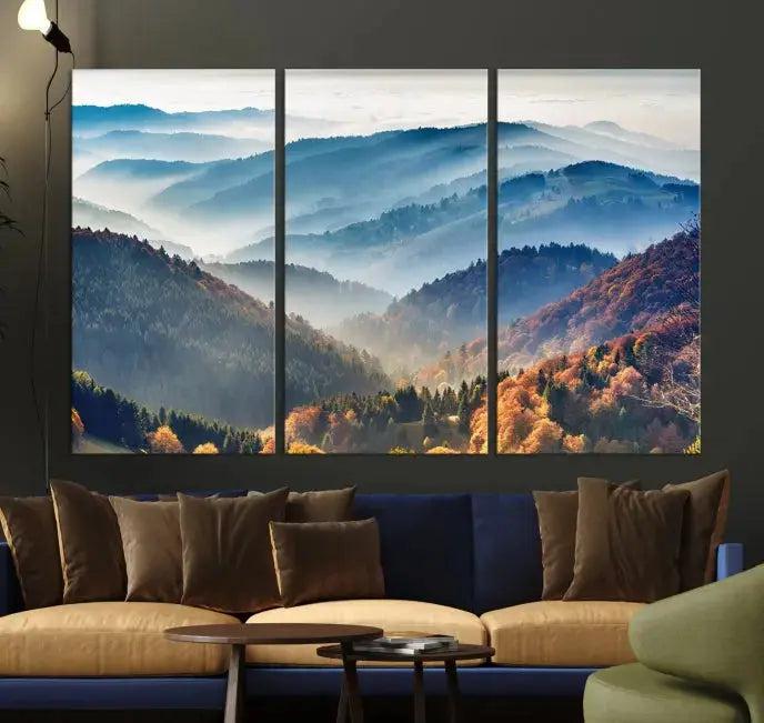 Mountain and Autumn Forest Landscape Wall Art Canvas Print