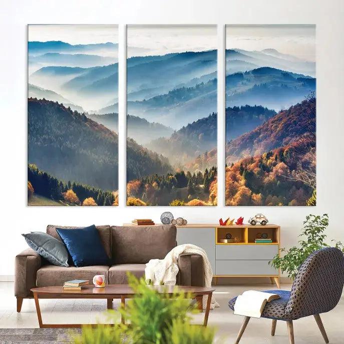 Mountain and Autumn Forest Landscape Wall Art Canvas Print