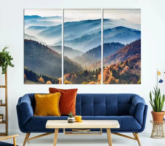 Mountain and Autumn Forest Landscape Wall Art Canvas Print