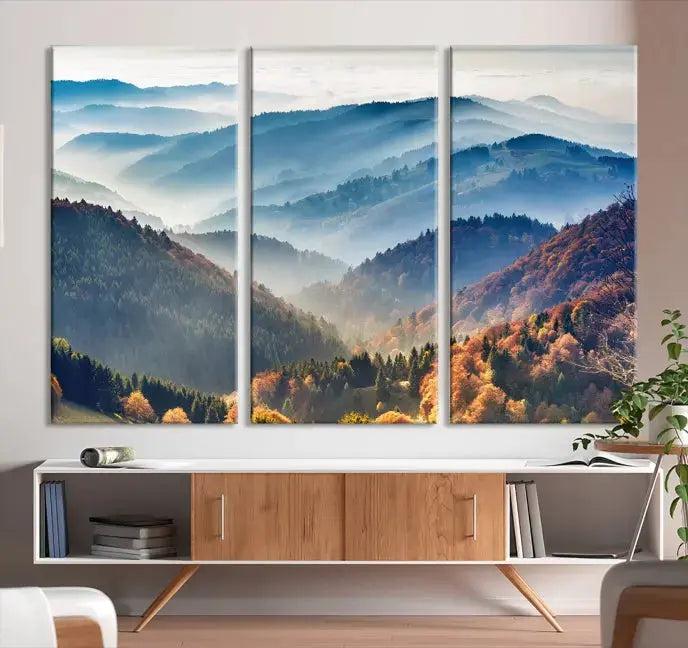 Mountain and Autumn Forest Landscape Wall Art Canvas Print