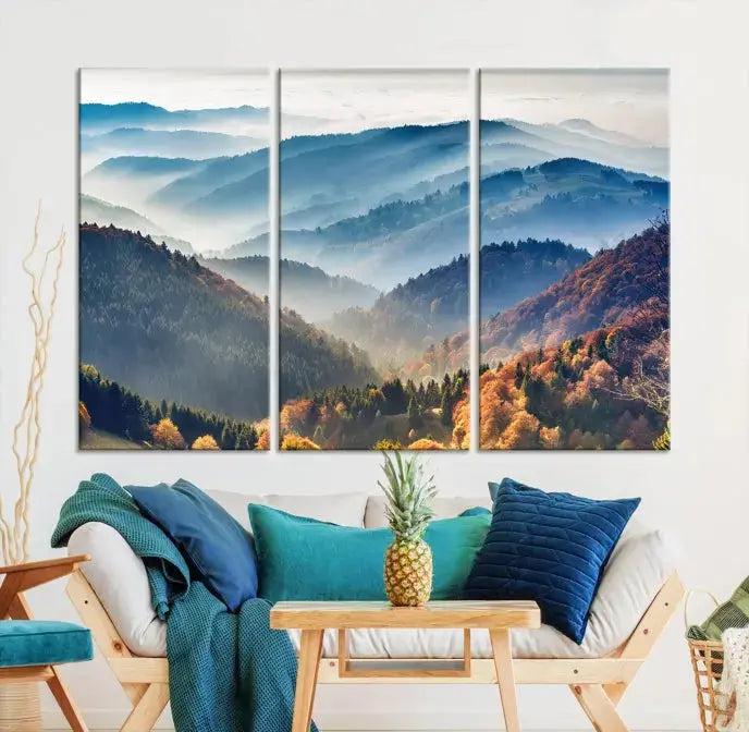 Mountain and Autumn Forest Landscape Wall Art Canvas Print