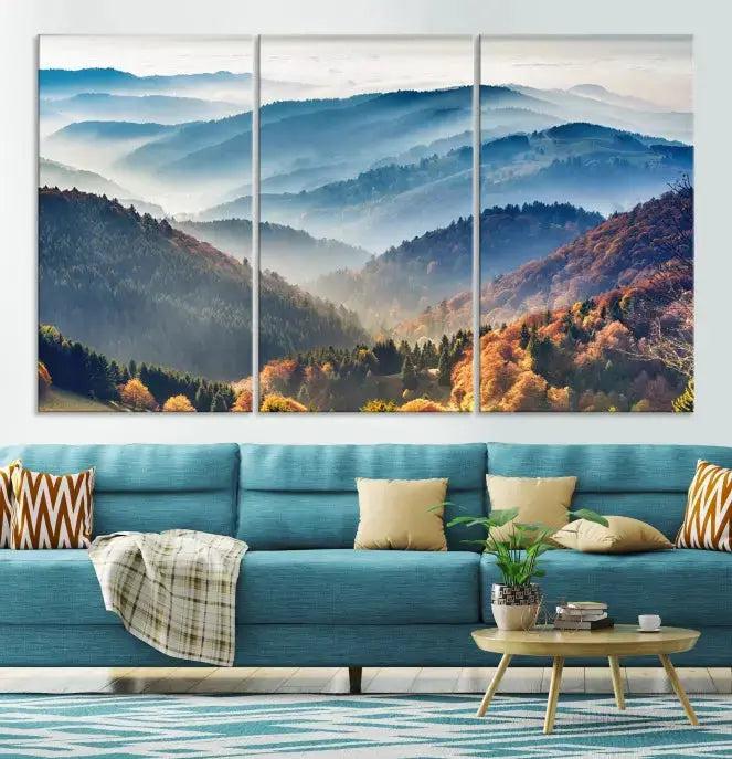 Mountain and Autumn Forest Landscape Wall Art Canvas Print