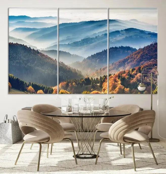 Mountain and Autumn Forest Landscape Wall Art Canvas Print