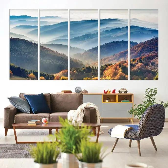 Mountain and Autumn Forest Landscape Wall Art Canvas Print