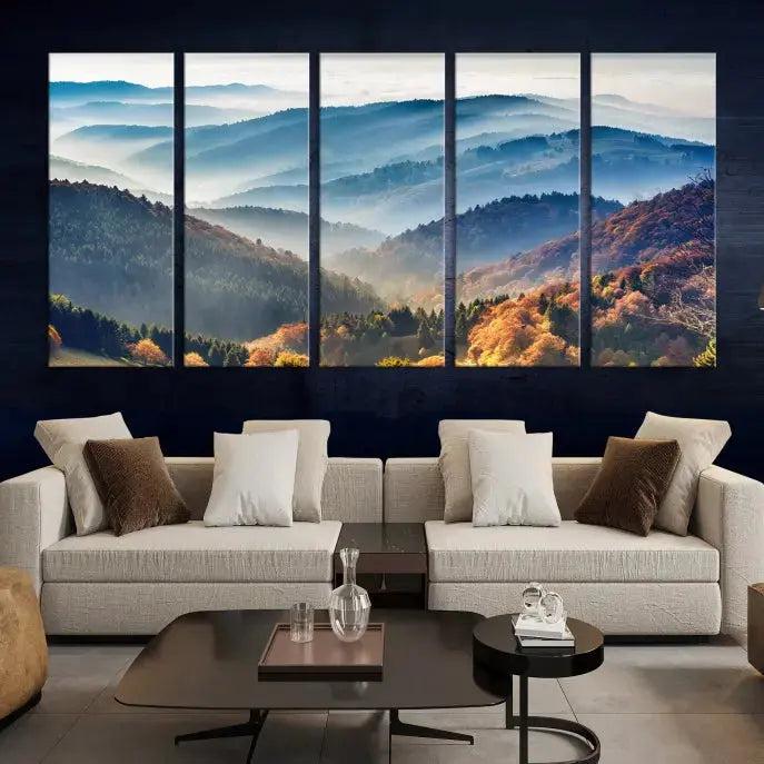 Mountain and Autumn Forest Landscape Wall Art Canvas Print