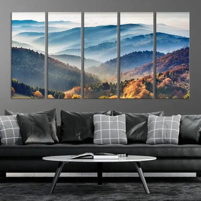 Mountain and Autumn Forest Landscape Wall Art Canvas Print