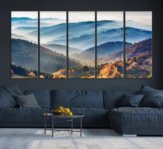 Mountain and Autumn Forest Landscape Wall Art Canvas Print