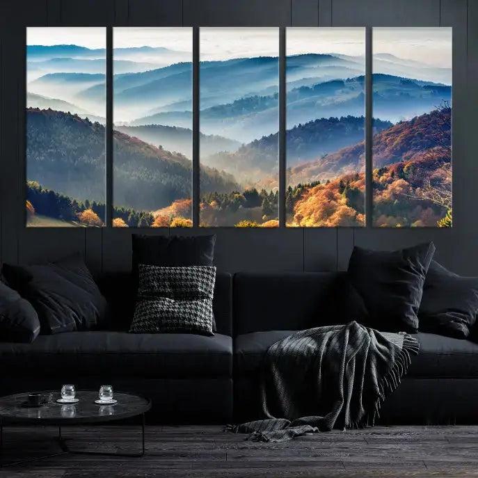 Mountain and Autumn Forest Landscape Wall Art Canvas Print