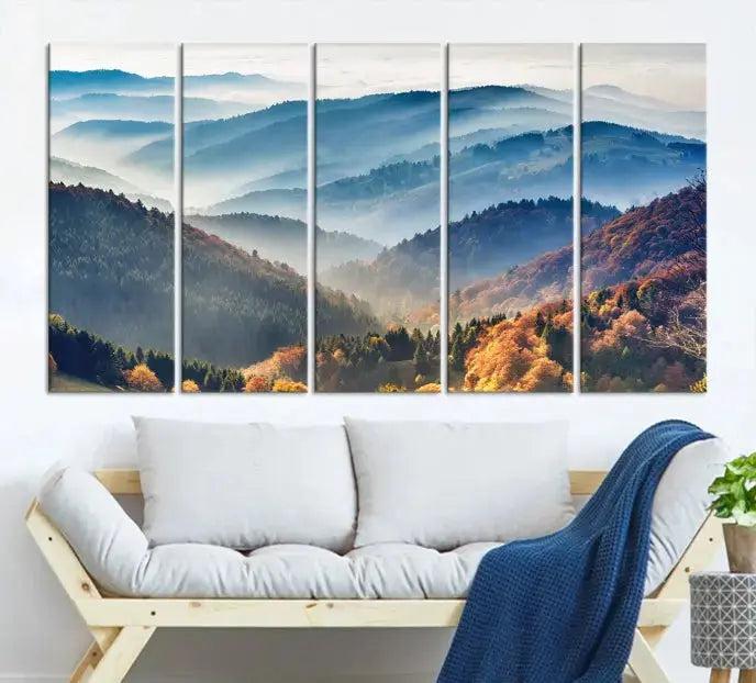 Mountain and Autumn Forest Landscape Wall Art Canvas Print