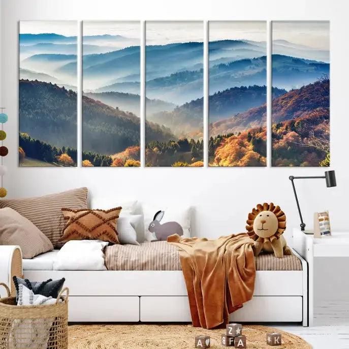 Mountain and Autumn Forest Landscape Wall Art Canvas Print