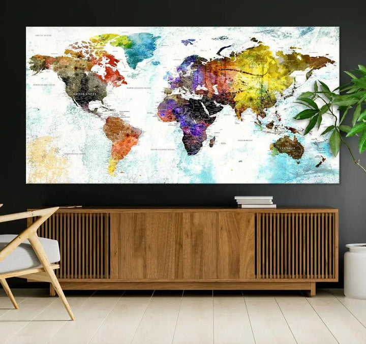 Multicolor Large World Map Wall Art Canvas