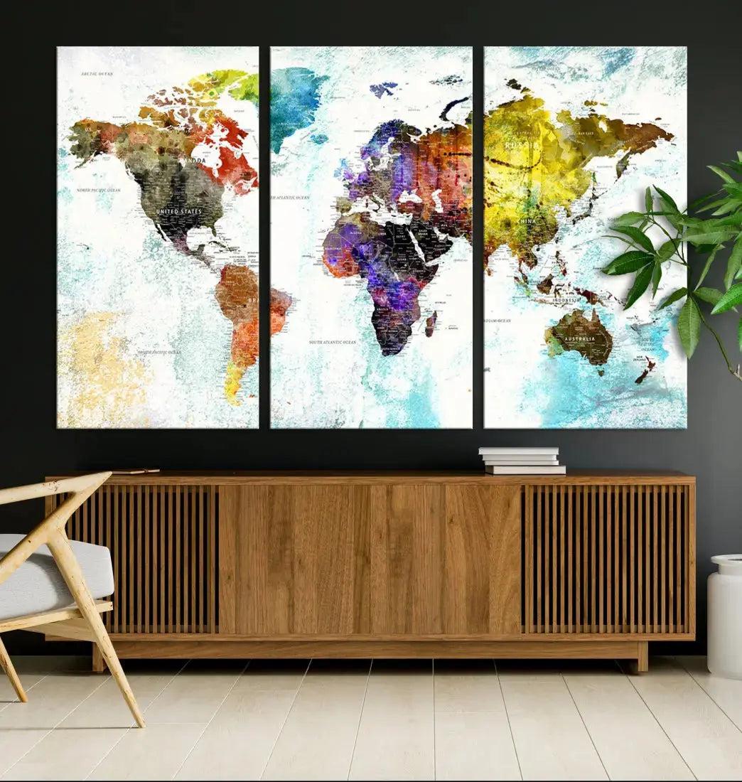 Multicolor Large World Map Wall Art Canvas