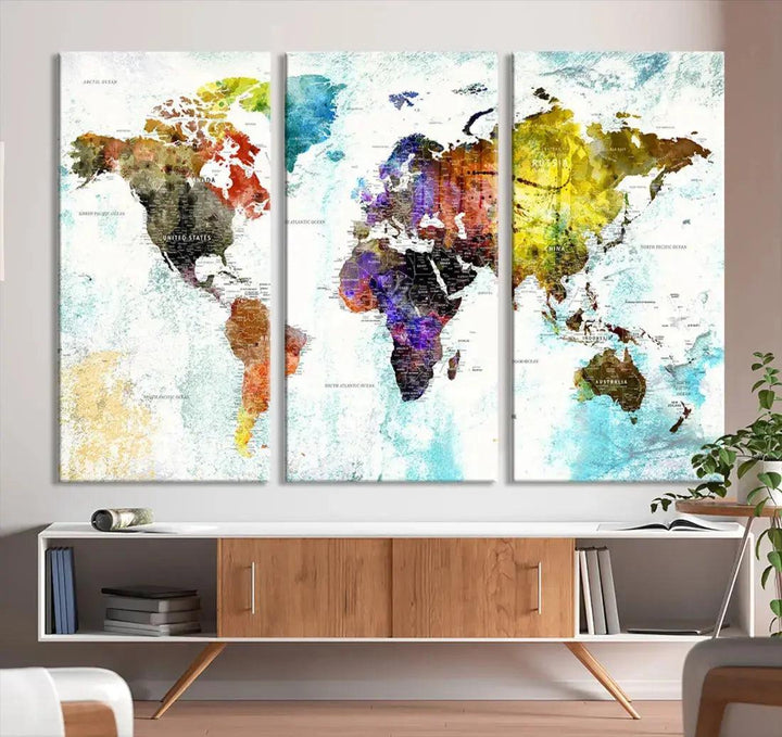 Multicolor Large World Map Wall Art Canvas