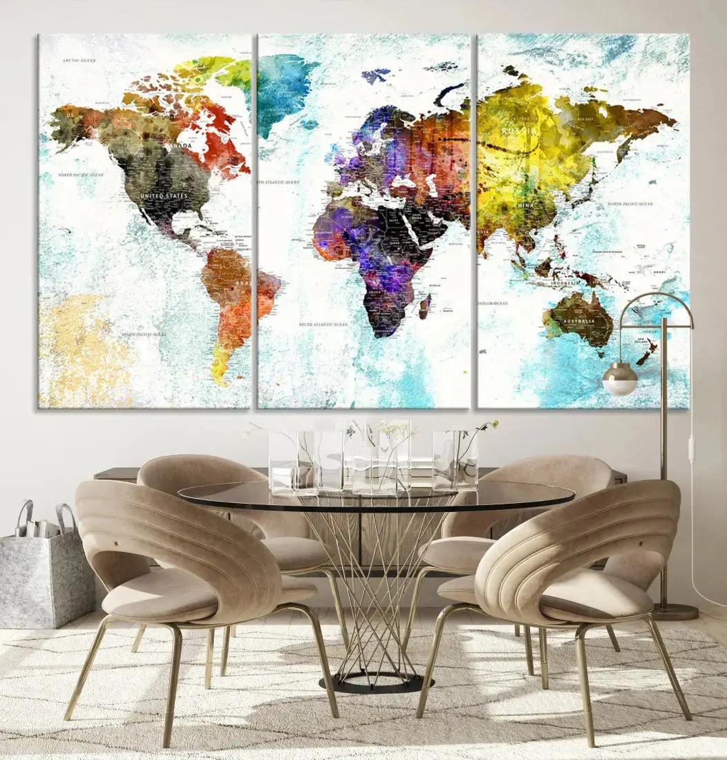 Multicolor Large World Map Wall Art Canvas