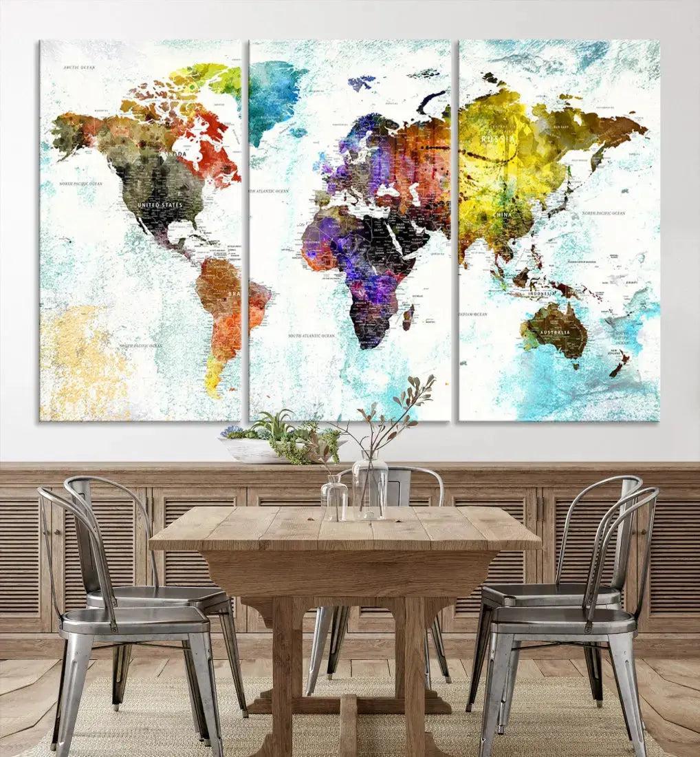 Multicolor Large World Map Wall Art Canvas