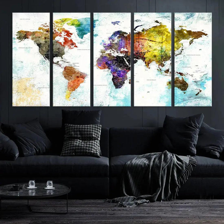 Multicolor Large World Map Wall Art Canvas